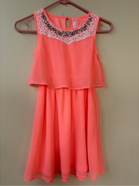 Japna Kids - Coral Pink Sleeveless Beaded Dress - Girl's Size 8